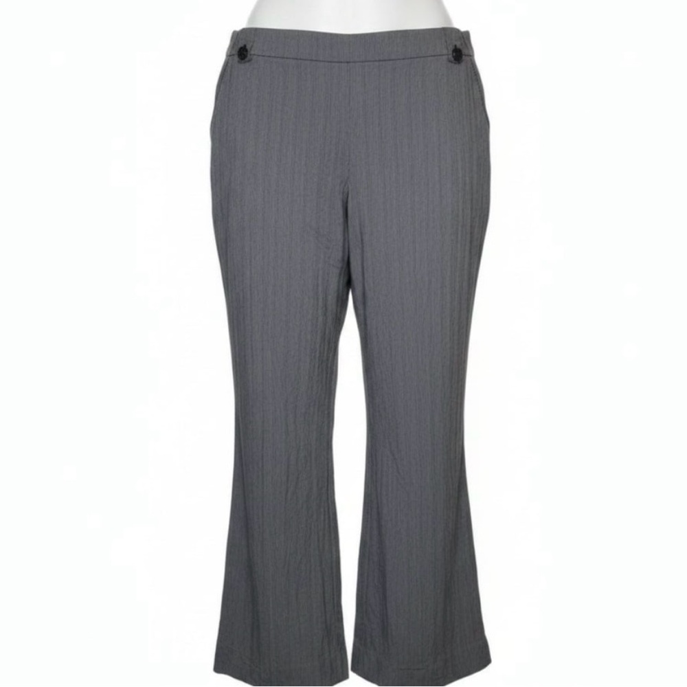 Lafayette 148 Thin Micro Stripe Wide Leg Pants Size 18 Navy Blue White